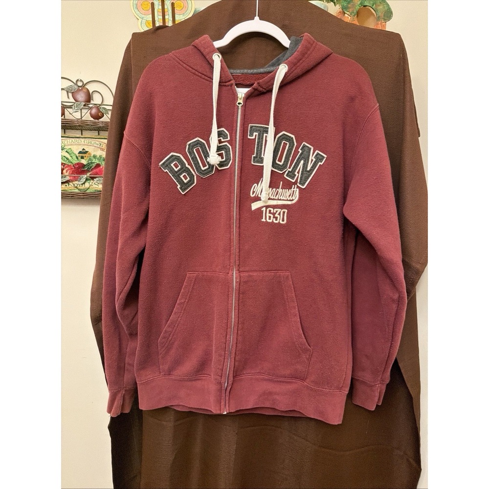 Bay State Gear Boston 1630 Vintage Style Hoodie Sweatshirt Burgundy Size‎ L
